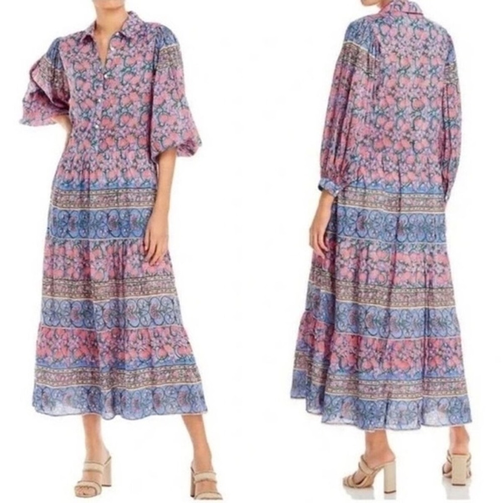 Elegant Floral Midi Dress in Pink and Blue